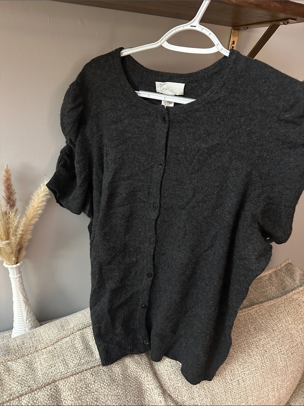 Cashmere Charcoal Button-Front Short-Sleeve Sweater - Women